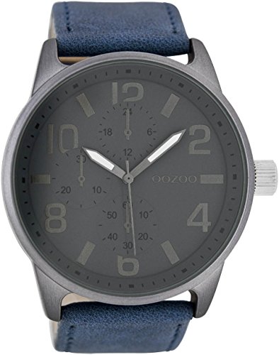 Oozoo Herrenuhr mit Lederband 48 MM Grau/Blaugrau C7442 Oozoo Herrenuhr mit Lederband 48 MM Grau/Blaugrau C7442