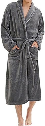 ONAMANO Men's Bathrobe Fleece Solid Plush Long Sleeve Microfiber Luxury Bathrobe