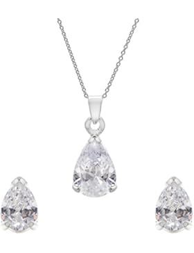 Silverly Frauen 925 Sterling Silber Birne Träne Zirkonia Ohrstecker Halskette Set, 46cm