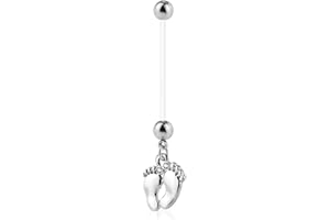 Piercing Nombril Grossesse Pieds Bébé Maternité Longue Barre Acrylique Retainer Bioflex PAWLINA Argenté LOVEPIERCING