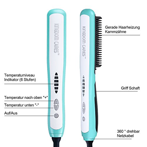 KINGDOMCARES Haarglättungs bürste Stylingbürste Glättungbürste Mit Schnellaufheizungsfunktion Keramik Aufheizung Entwirrung Elektrische Glättbürste Haarglätter Mit Perfekt Hitzeschutz Absolut-Anti-Verbrühung Anion Haarbürste Glätteisen 6 Stufen für haare Haarglättungsbürste geeignet für alle Haartypen Blau - 4