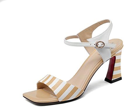GLLX HJHY® Sexy Europe and America Women's Shoes Genuine Leather Summer Sandals Thick High Heels Roman Leather Shoes Open-Toed Sandals (Color : Apricot, Size : 35)