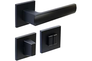 FELGNER Drückergarnitur Bolzano für Bad und WC | hochwertige moderne Türblende Türklinken Türdrücker Garnitur Türgriff Türbeschlag Rosette für Innentüren Zimmertüren | Schwarz matt