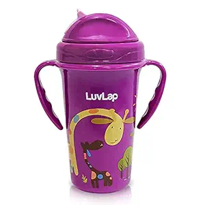 LuvLap Tiny Giffy Sipper for Infant/Toddler 300ml, Anti-Spill Sippy Cup with Soft Silicone Straw BPA Free, 18m+ (Purple)