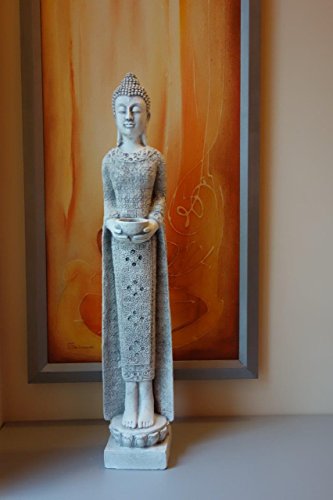 Wunderschöner großer, schmaler Stein Buddha Mönch aus Steinguss, frostfest - 4