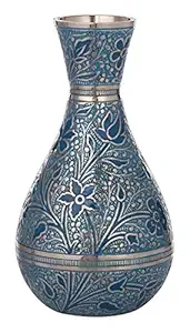 DEVKIKALA MANDIR CORPORATION Brass Flower Vase for Home Decor Centerpiece for Table Unique Decorative showpiece for Gifting Countertop Metal Handicraft-lightblue 5.5 Inch