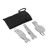 Propiedades del producto: Sunnyday 3 en 1 Durable de múltiples Funciones al Aire Libre Comida campestre del Recorrido Plegable de Tres Piezas de vajilla de Acero del Cuchillo y Tenedor y Cuchara Cubiertos Inoxidable