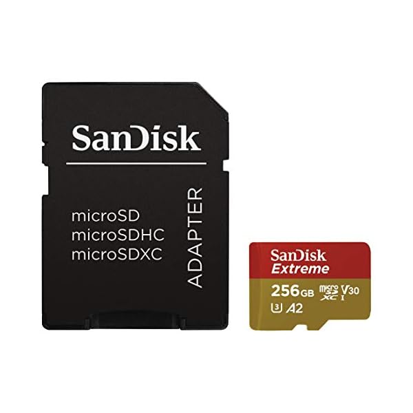 SanDisk Extreme - Tarjeta de memoria microSDXC de 256 GB con adaptador SD, A2, hasta 160 MB/s, Class 10, U3 y V30