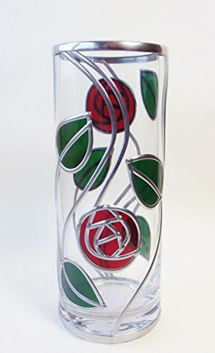 Handmade Glass Cylinder Vase, Decorated With Charles Rennie Mackintosh Style Rose And Leaf Design.