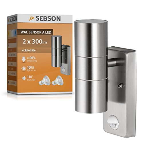SEBSON® Aussenleuchte mit Bewegungsmelder, Wandleuchte, Edelstahl, up down, inkl. 2x GU10 LED Lampe 4W (3,5W) kaltweiß - 3