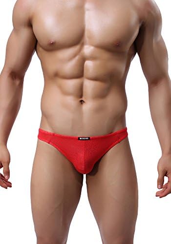 DOOXIUNDI Men's Underwear Lace Jacquard Big Thong Briefs Single Or Pack (M, red)