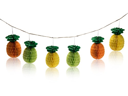 CHICCIE 6er Papierwaben Ananas Girlande - 150cm Garten Party Deko Karibik