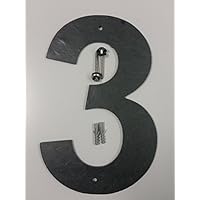 Zahlen aus Schiefer gearbeitet drei 3 Hausnummer 25cm glatte Kante mit Lochung und VA-Befestigungsmittel