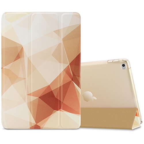 iPad Air 2 / iPad 6 Hülle, Infiland Ultra Dünn Tri-Fold Smart-Muschel PU Leder Ultra Schlank Superleicht Ständer Smart Shell Cover Schutzhülle Etui Tasche für Apple iPad Air 2 (2014 Modell)/ iPad 6(mit Auto Schlaf / Wach Funktion)(Goldene Quadrate)