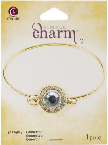Cousin Simple Charm Connector, Gold Round with Rhinestones, 1-Pack