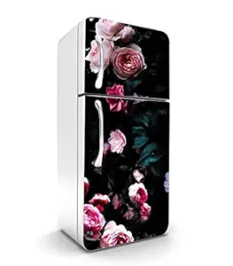 Psychedelic Collection - Vinly Beautiful Pink Rose Bunch with Black Background Self Adhesive Vinyl Sticker Fridge wrap Decorative Sticker (PVC Vinyl Covering Area 60 cm X 160 cm )HK