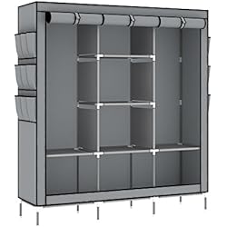 Intirilife Armoire de Rangement Pliable 130x175x45 cm en Gris Cendre - Penderie Dressing Textile en Tissu Intissé avec Fermeture à Glissière - Garde-Robe Placard Camping