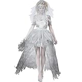 Damen Geisterbraut Kostüm für Halloween Karneval Fasching Kleid mit Schleier Cosplay Set