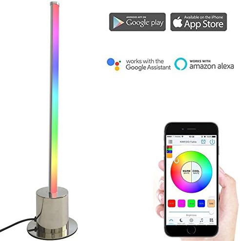 NWEDO Smart WiFi LED Table Lamp,Stepless Dimming LED Desk Lamps,Works with Amazon Alexa,Controlled by a Smartphone,7W Minimalist Decorative Multicolored Lights (Straight style-17.1in)