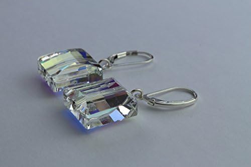 SWAROVSKI® Element Crystal Stud Starlight Earrings. 925 Sterling Silver Handmade drop earrings made with large white crystal from SWAROVSKI® Elements