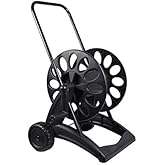 Virsus Carrello Avvolgitubo Manuale da giardino, di colore nero, rullo in resina antiurto e telaio in metallo, avvolgi pompa 