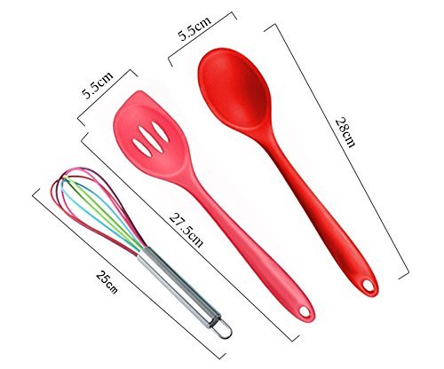 10 Piece Premium Silicone Kitchen Baking Set – Tongs, Whisk, Brush, Spatula, Slotted Spoon, Noodle Spoon, Rice Paddle, Slotted Spatulla, Soup Spoon – Heat Resistant Cooking Utensil (Mehrfarbige) - 3