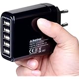 Avantree Multi USB Ladegerät Steckdose für Reisen, 5 Port 48W 9.6A Schnelles Laden, Universel Multiport Wand Charger Ladeadapter, für iPhone 7 6s 6 plus, iPad, Samsung, Google und mehr handys - PowerTrek (Black)