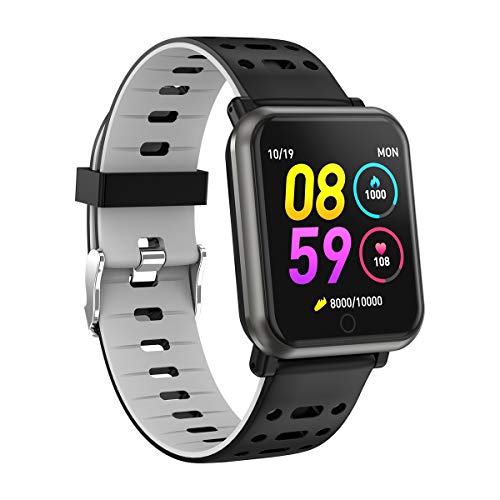 Smartwatch con Pulsómetros Actividad, Letopro Fitness Tracker ip68 Impermeable Monitor de Actividad,Apoyo presión sanguínea de sueño Podómetros Cronómetros SMS de llamada para iOS Android,Gris