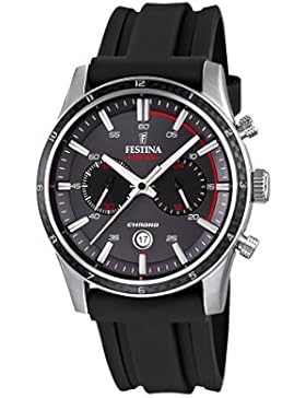Festina Tour Of Britain Herren-Quarz-Armbanduhr mit grauem Zifferblatt, Chronographen-Anzeige und schwarzem Kautschuk-Band...