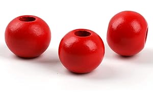 Oneyijun 50 Piezas Cuentas de Madera Naturales Redondas de Colores para Bisutería DIY - Abalorios de 20mm con Agujero para Manualidades, Decoración y Creación de Joyas (Rojo)
