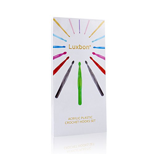Luxbon 9 Stück Häkelnadel Nadelset Crochet Hooks Stricknadeln aus bunt Acryl verschiedene Farben Größen 3mm – 12mm - 7