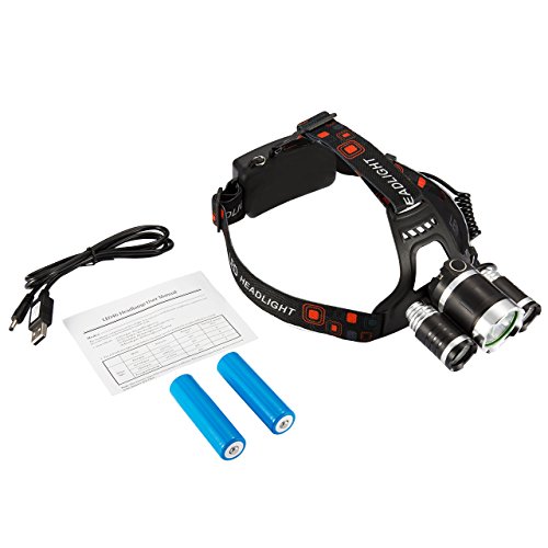 Litom USB Wiederaufladbare Superhelle LED Stirnlampe, LED Kopflampe, LED Kopfleuchten, 4 Helligkeiten zu wahlen, wasserdicht LED Stirnlampen, Batterie betriebene LED Headlight für Laufen, Höhlenforschung, Joggen, Camping, Wandern usw (2 x 18650 Lithium-Ionen Akku enthalten) - 5