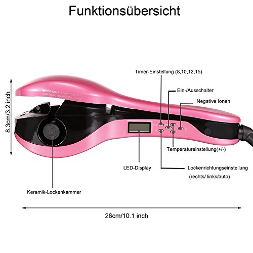 ACEVIVI Negative Ionen Anion Lockenstab Curler Lockendreher Curl mit EU Stecker LCD Pink,pro-A - 5