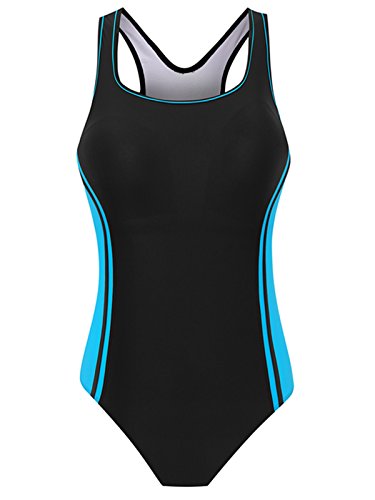 Attraco Damen Figurumspielender Badeanzug Streifen Einteiler Sport Bademode