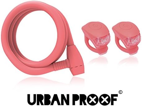 URBAN PROOF Bike Accessory Set, Lock &amp; Lights, Coral Pink