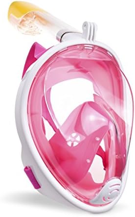 Snorkeling Mask Full Face, Gofun Snorkel Mask 180 Degree Viewing Diving Mask Anti-fog Anti-leak Free Breathing Design Snorkel Mask with GoPro Mount (Pink, L/XL)