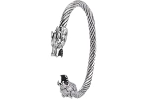kkjoy Viking Bracelet for Men Stainless Steel Animal Head Screw Teen Cuff Bangle Norse Biker Amulet Nordic Pirates Arm Ring Wristband Jewellery