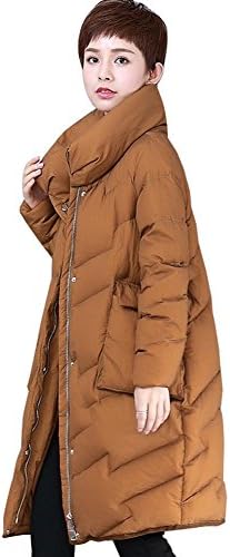 women down jacket stand collar long sleeve button zipper pocket warm windproof thicker parkas puffer coats . brown . xl