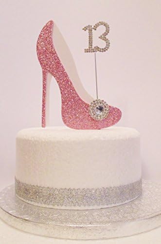 13th Birthday Cake Decoration Pink & White Shoe with Crystal Embellishments and Diamante Number (Non- Edible)