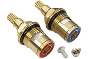 HOZZWHOO Tap Valves Replacement 1/2" Brass Tap Cartridge Valves Ceramic Disc Gland Quarter Turn 20 Teeth Fitting Connections for Bathroom Kitchen Tap(2 Pcs)