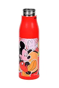 KPA Mickey Mouse Red Cartoon Character Printed Cool Kids Water Bottle Inner Steel Sports/Cycling Water Bottle with Easy Handle for School Going Kids 600 ML