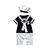 Baby Boy Girl 1pc Sailor Romper Suit with Hat Grow Outfit 0-24M (6-12 month, Dark blue shirt & white short)