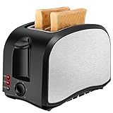 Toaster, 2 Scheiben Edelstahl Automatik Toaster Breite Schlitze, mit Herausnehmbarem Tablett für Paniermehl, 6 Farbwähler, 800W, Auftau und Reheat Tasten