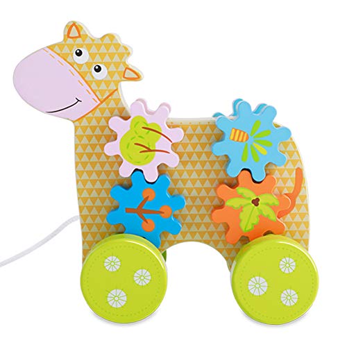 Onshine Jouet à Tirer Vache en Bois Blocs en Bois Jouet Enfant Bébé 1 an