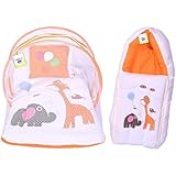 Toddylon Baby Bedding Set New Born Baby Bed | Sleeping Bag | Mattress | Mosquito Net | Insect Protector | Portable Bassinet | Infants Carry Bed (0-6 Months) Orange (2PCS Set)