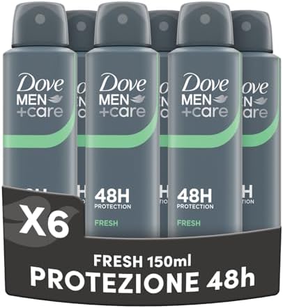 Dove Men Care, Deodorante Uomo Spray, Classic Fresh, Antitraspirante, Protezione Fino a 48 Ore, Profumazione Agrumata, Formula Delicata sul Microbioma della Pelle, 6 Pezzi da 150 ml