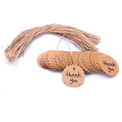 PIXNOR Hochzeit braun Kraft Papier Tag 100pcs Danke Hochzeit Partei zugunsten überbacken Runde Kraft-Papier-Tag mit String (braun)