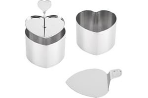 Guowall Anelli per Torte, Set di Coppapasta Tagliapasta Anello, 2 Anelli Dessert 1 Pressa 1 Base, Acciaio Inox, Cuore …