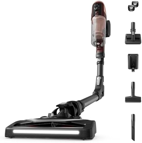 Rowenta X-Pert 6.80 Animal Flex, Aspirapolvere Senza Fili Potente con Spazzola Multifunzione con Luci LED, Kit per Animali, Display, Autonomia Fino a 60 Min, 100 W, Colore Burgundy/Grigio, RH6495