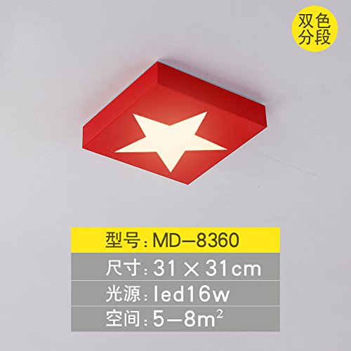 BRFVCS ceiling light Led Cartoon Children's Room Light bedroom ceiling light boys and girls personality stars kindergarten American creative lamps ,31*31- red led two-color) 16 W